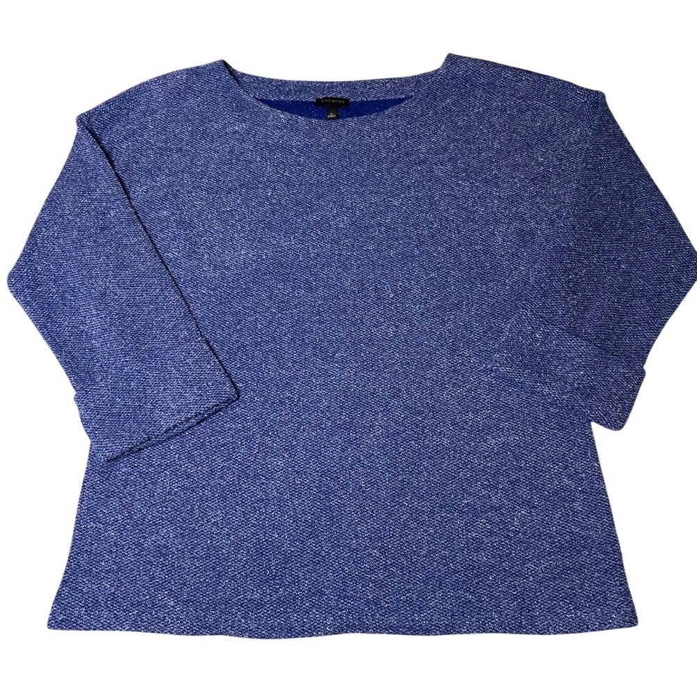 Talbots Blue Marled Knit Boat Neck 3/4 Sleeve Sweater Womens Large ID5418 09/20
